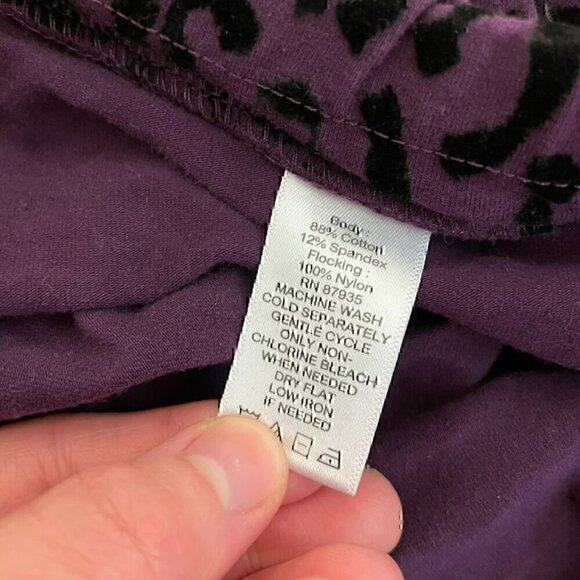 SUSAN GRAVER Weekend Flocked Cotton Spandex Leggings Purple Leopard Cheetah M - Picture 9 of 12